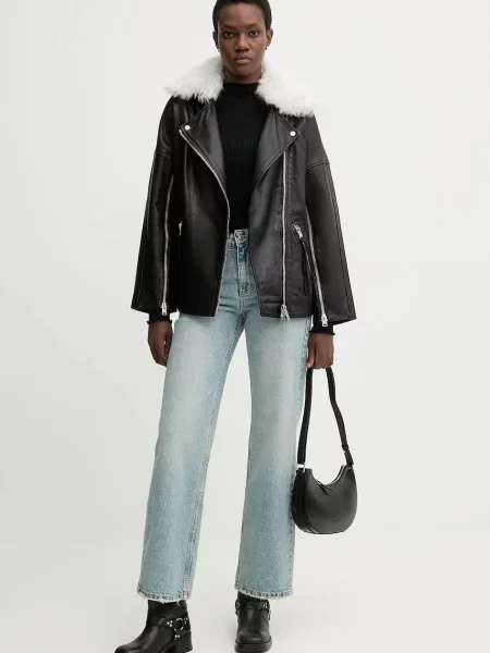Шкіряна куртка AllSaints VENDRA демісезонна oversize чорний
