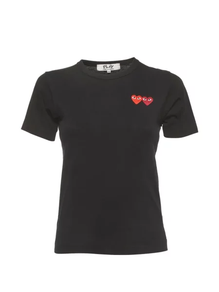 Tricou Comme Des Garcons Play cu broderie cu motiv cu inimi negru