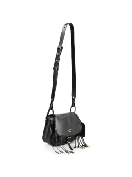 Geantă Prada cu franjuri din piele negru