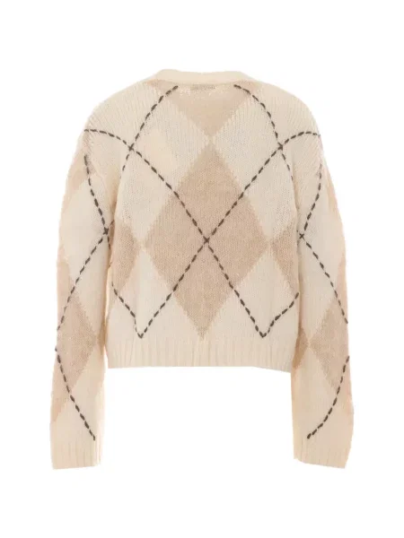 Pulover Ballantyne tricotate cu model argyle alb