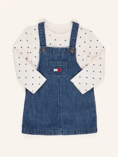 Tommy Hilfiger Sada Pinafore: Tričko S Dlouhým Rukávem A Džínové Šaty modrá černá bílá