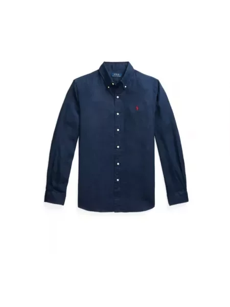 Lniana koszula Polo Ralph Lauren niebieska