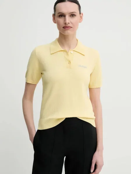 Tricou polo din amestec de lână Jean femei galben