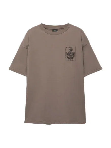 Pull&Bear Tricou TAKE A LOOK maro / negru alb