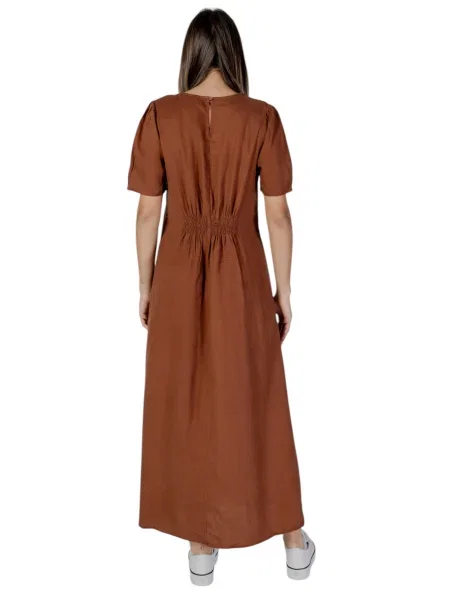 Lniana długa sukienka maxi B.young brązowa