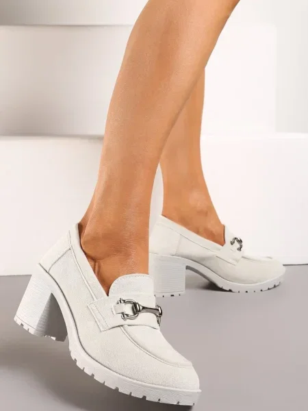 Mocasini cu Platformă și Bloc Împodobiți cu Cataramă Acridna gri