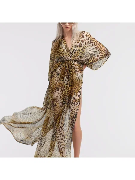 Długa sukienka maxi Roberto Cavalli z nadrukiem brązowa