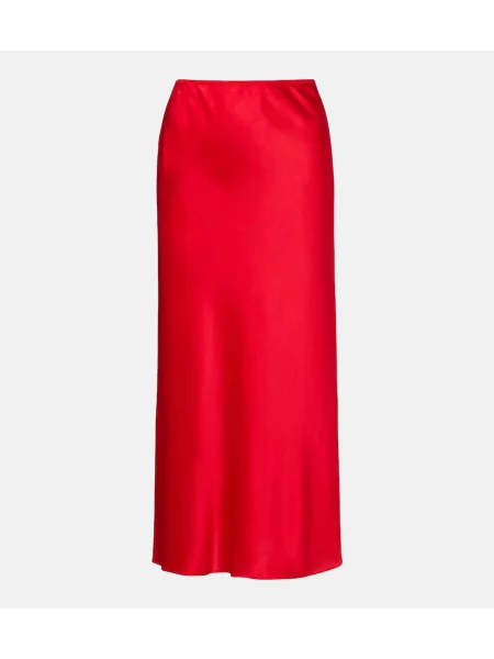 Fustă midi Dorothee Schumacher din satin până la genunchi roșu
