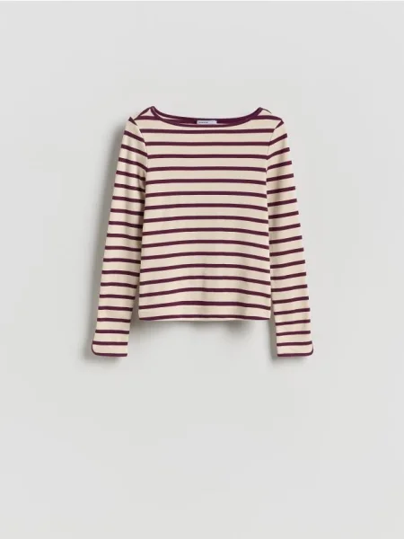 Reserved Tricou în dungi cu mânecă lungă bleumarin