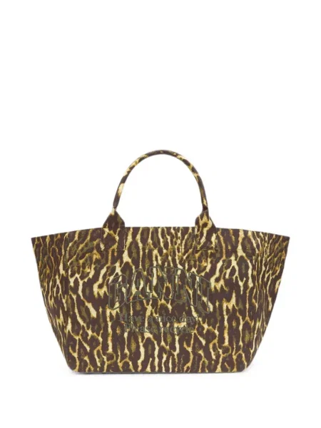 Geantă shopper Ganni cu imagine cu model leopard maro
