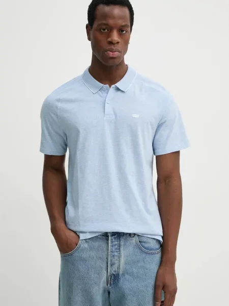 Тениска с яка Levi's SHORELINE TECH POLO с меланжов десен синьо