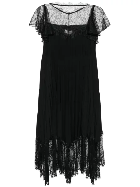Rochie midi Nissa plisată din dantelă până la genunchi negru