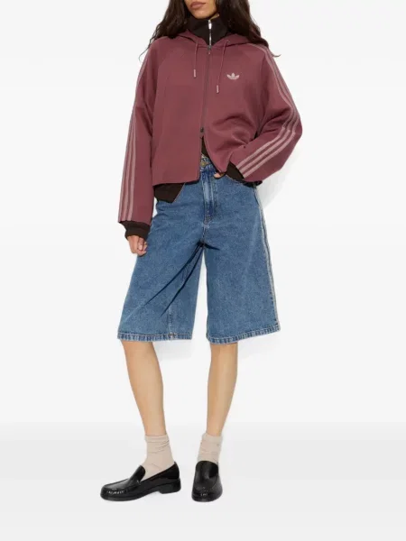 Pulover Adidas cu dungi cu broderie din satin alb