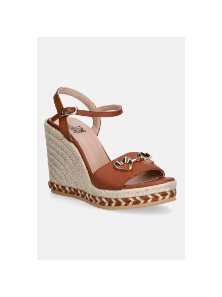 Espadryle Love Moschino skórzane w serca brązowe