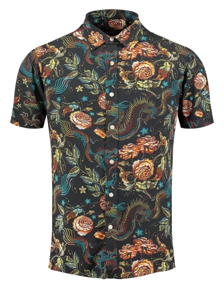 Key Largo Cămașă KLDRAGON verde petrol / portocaliu negru