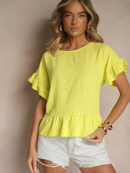 Bluzka Oversize Ozdobiona Falbanami Liriele żółta