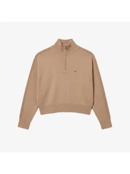 Lacoste Sweter Z Zamkiem I Warkoczowym Wzorem brązowy