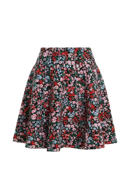 Fusta mini Essentiel Antwerp cu model floral din jacard evazată negru