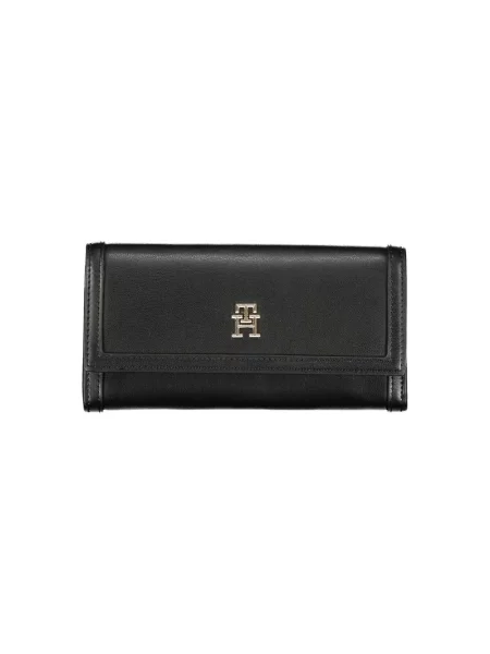 Lniany portfel Tommy Hilfiger elegancki czarny