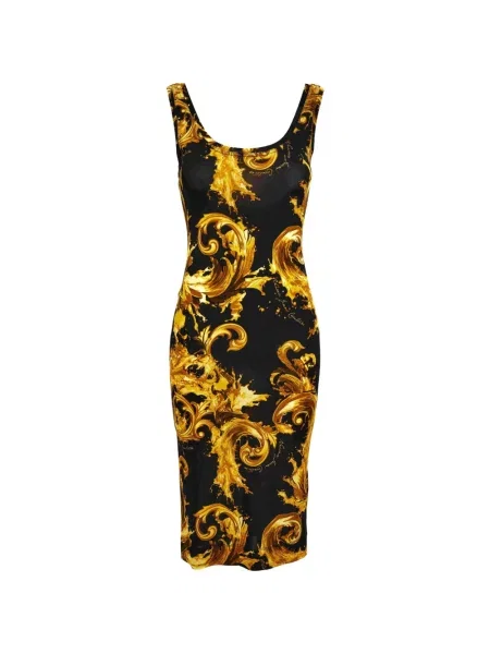 Rochie din denim Versace Jeans Couture cu imagine de costum negru