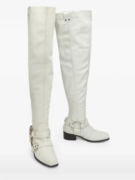 Botine Moschino cu cataramă cu bretele alb