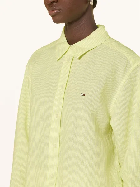 Tommy Jeans Košile S Lnem neonově zelená bílá