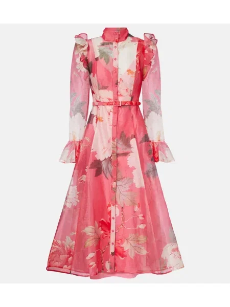Rochie midi Leo Lin cu model floral până la genunchi de costum roz