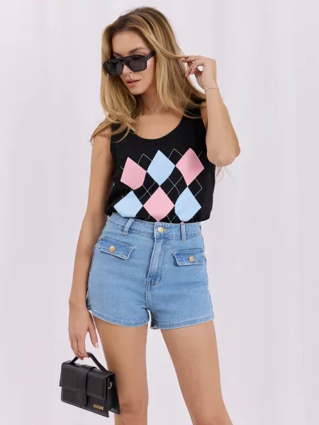 Top Relevance cu imprimeu geometric negru