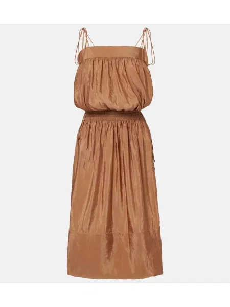 Sukienka midi Saint Laurent z dżerseju do kolan garniturowa brązowa