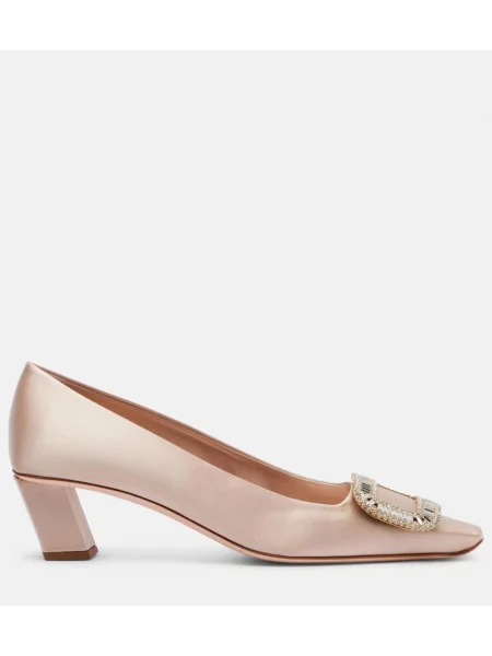 Pantofi cu toc Roger Vivier din satin bej