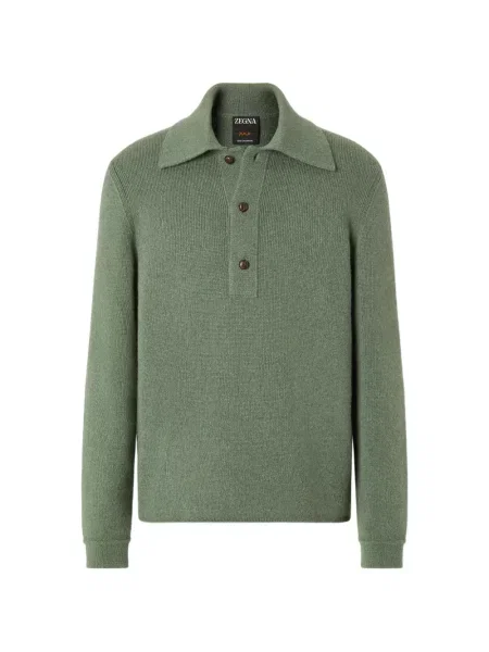Tricou polo Zegna din cașmir verde