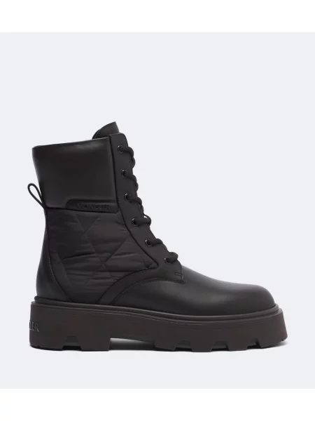Botine Moncler cu șireturi din piele maro