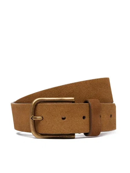 Opasok Calvin Klein Round Buckle Suede Fixed hnedá