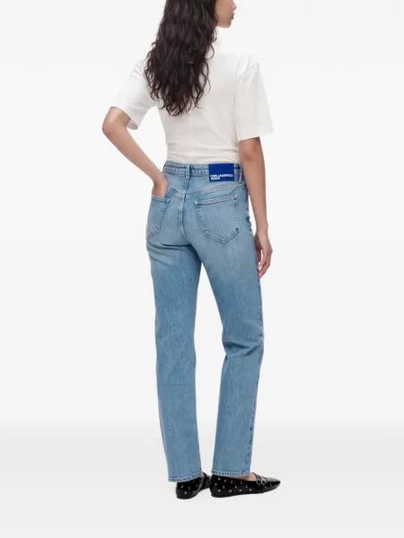 Дънки straight leg Karl Lagerfeld Jeans с висока талия синьо