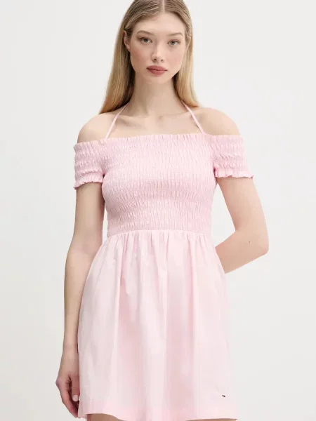 Tommy Jeans sukienka mini rozkloszowana różowy