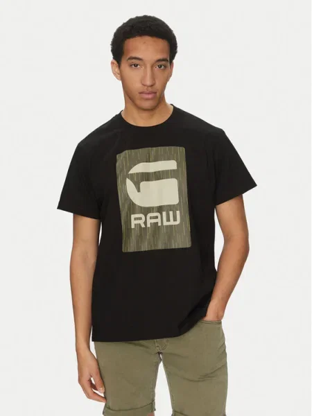 Тениска G-star Raw с принт черно