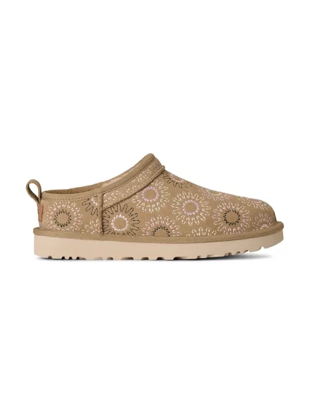 Kućne papuče od brušene kože UGG W Classic Micro Sun Stitch bež