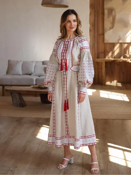 Лляна Вишита сукня Golden Trinity сірий