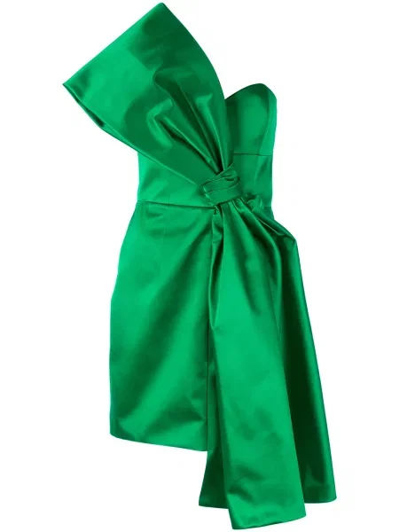 Rochie Paule Ka cu funde din satin de costum verde
