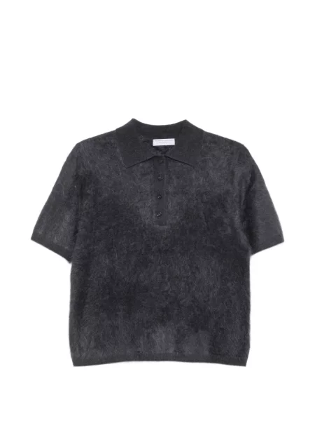 Scurt tricou polo Majestic Filatures tricotate gri