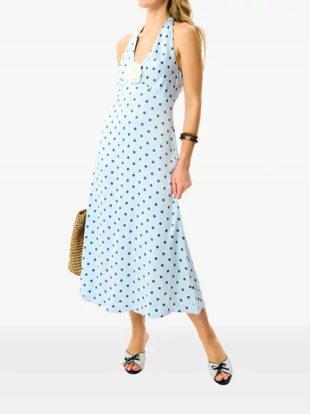 Rochie midi Sleeper cu buline cu decolteu în V albastru