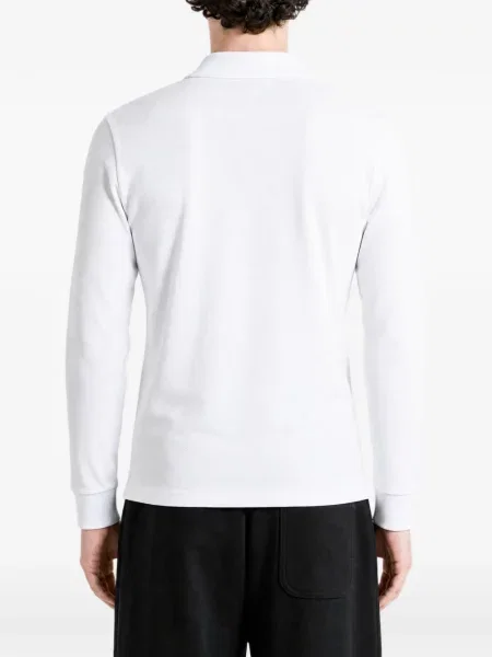 Lung tricou polo Lacoste cu autograf alb