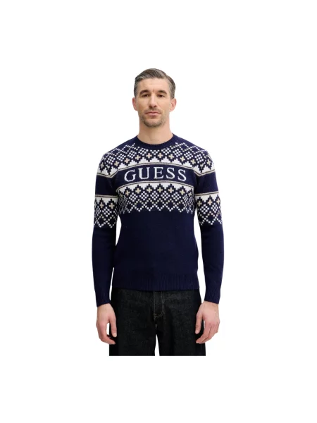 Dzianinowy sweter Guess niebieski