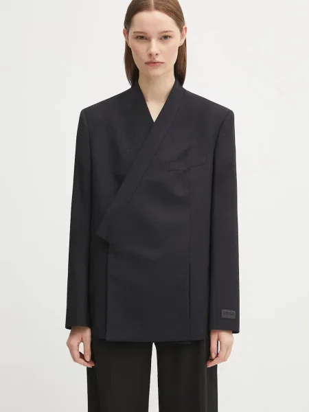Kenzo sacou de lână Weave Kimono Blazer marin oversize uni albastru