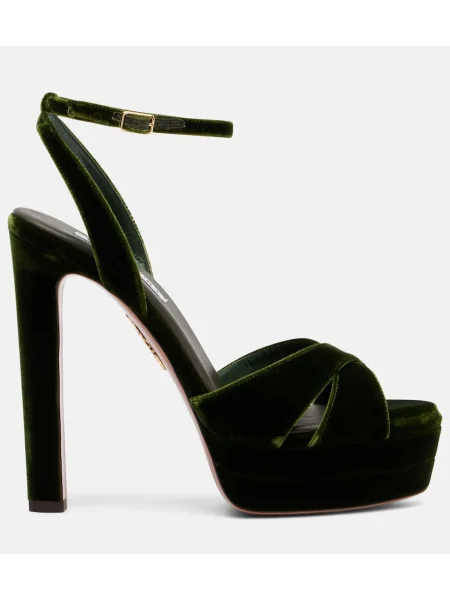 Sandale Aquazzura de catifea cu platformă verde