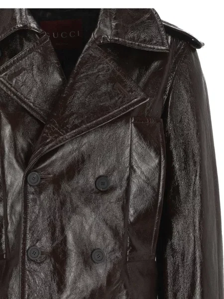 Δερμάτινο μπουφάν Gucci διπλόκουμπα καφέ