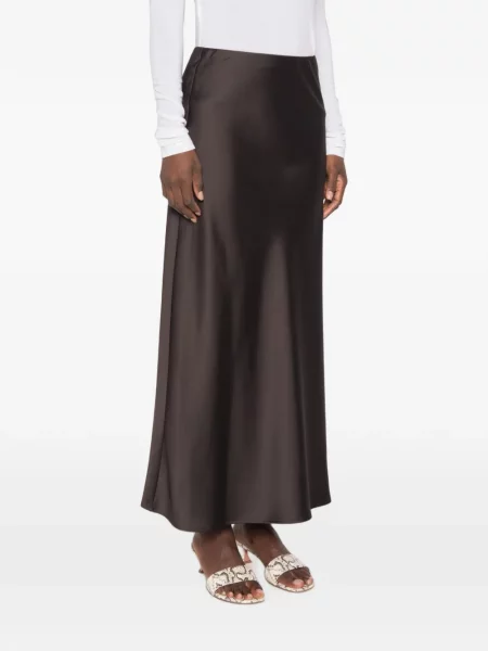 Fusta maxi Imperial din satin maro