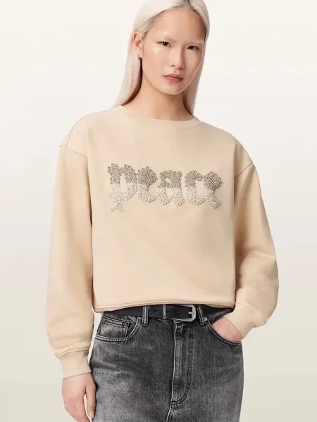 AllSaints hanorac pentru femei cu PEACE bej