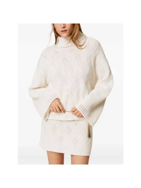 Sweter z golfem Twinset wełniany biały
