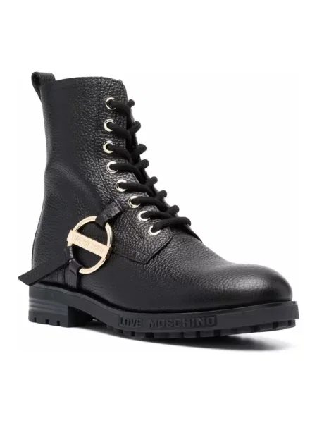 Botki Love Moschino skórzane z logo czarne